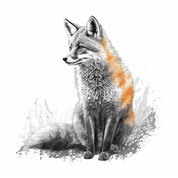 Renard croquis dessin au crayon art illustration fond blanc image Ai généré art