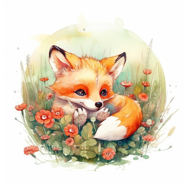 Un renard dans un champ de fleurs