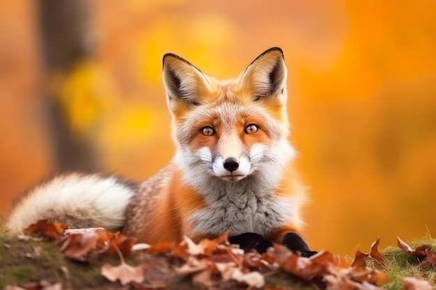 Un renard dans la forêt d'automne