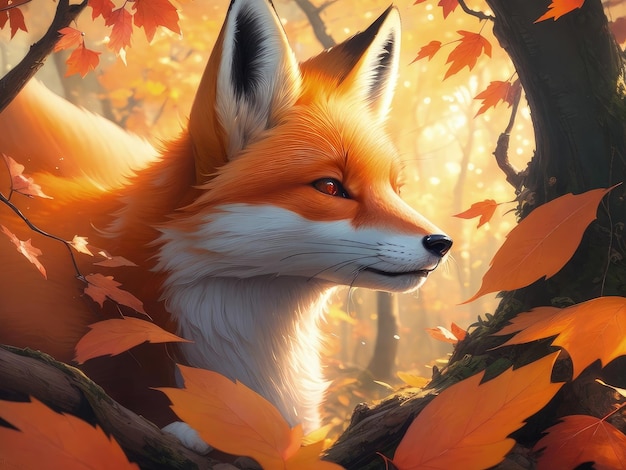 Un renard dans la forêt d'automne