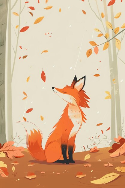 un renard dans la forêt avec des feuilles d'automne