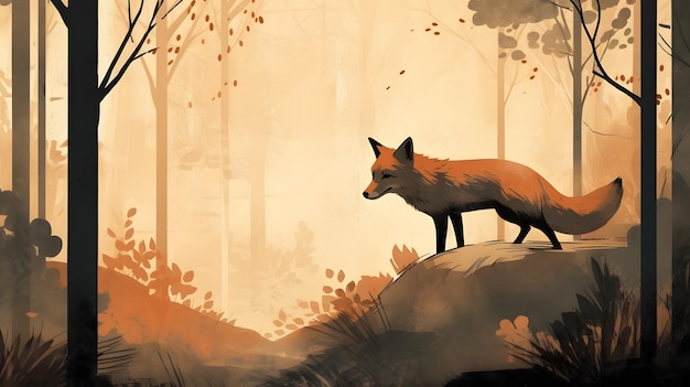 Renard dans la forêt illustration design fond papier peint animaux enfants livre Generative AI