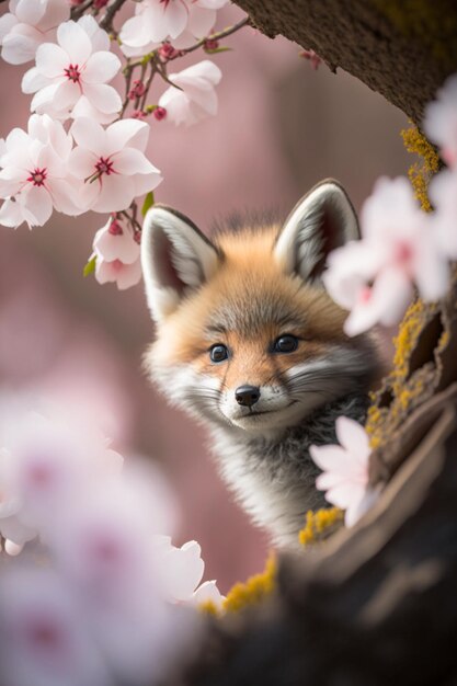 Un renard dans un panier de fleurs