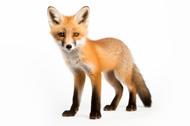 un renard debout sur une surface blanche avec un fond blanc