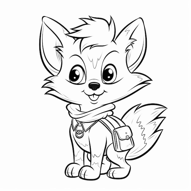 Un renard de dessin animé avec un sac à dos assis sur le sol ai générative