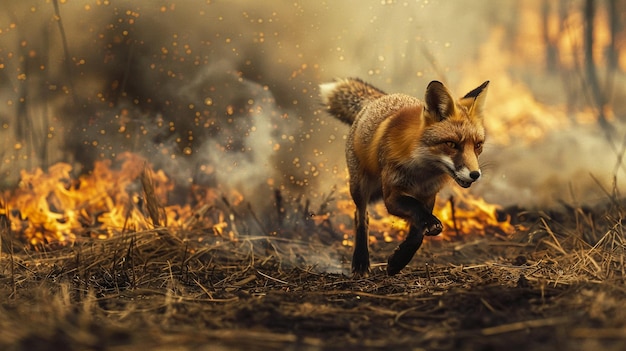 Un renard échappant à un feu de forêt