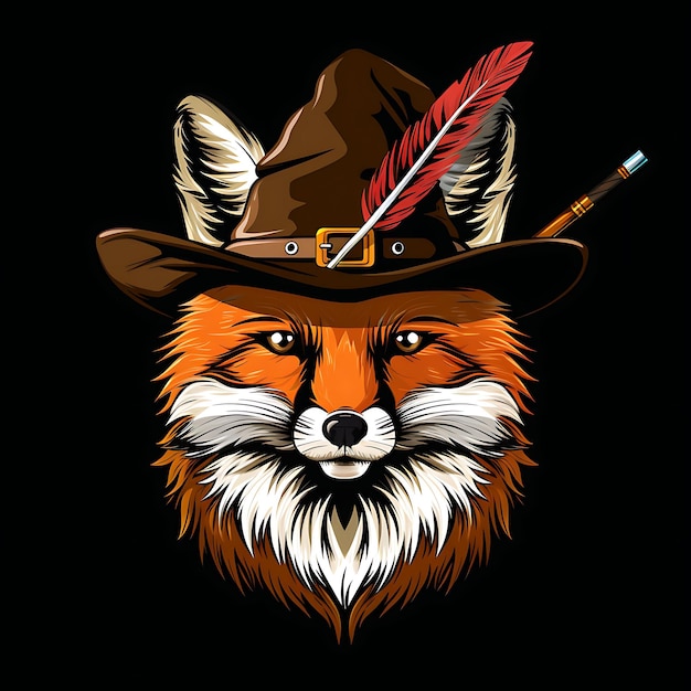 un renard avec une épée dans son chapeau et une plume dessus