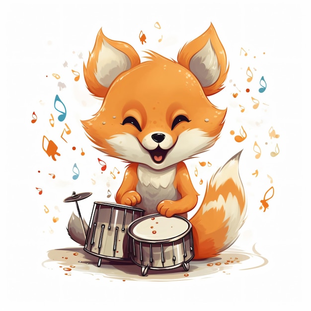 Le renard joue de la musique Un animal mignon joue du tambour