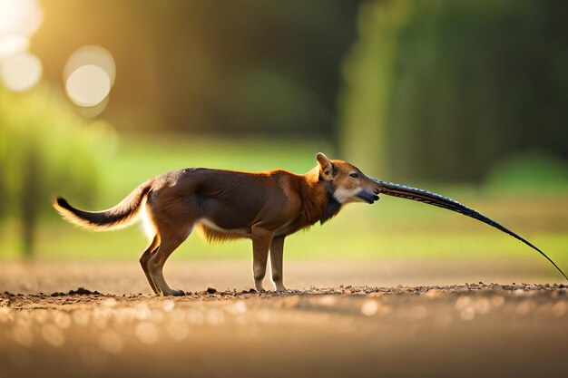 Photo un renard à longue queue se tient au soleil
