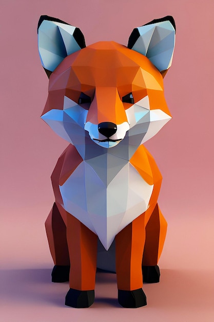 renard low poly avec fond rose