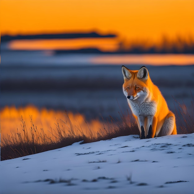 Photo un renard à la lumière ensoleillée le soir généré par ai