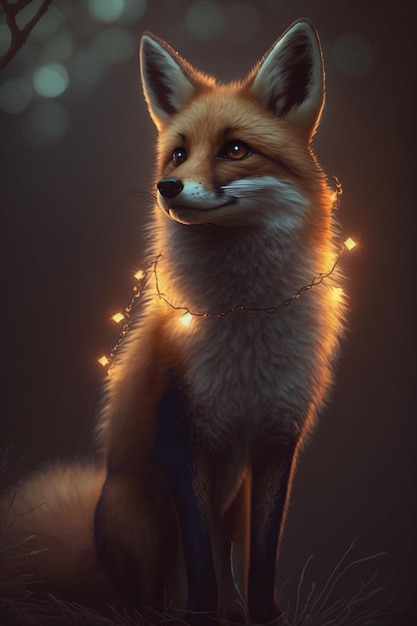 Un renard avec des lumières sur sa queue