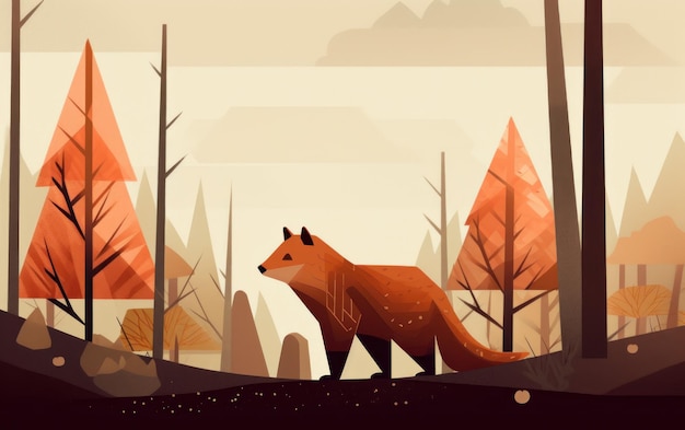 Renard mignon élégant et caricatural dans la forêt Belle image d'illustration AI générative