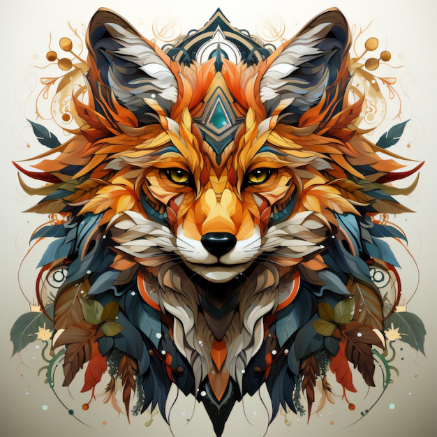 Photo un renard avec un motif de couleurs et un motif de renard.
