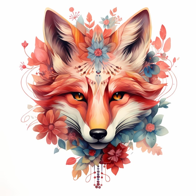 un renard avec un motif floral sur le visage