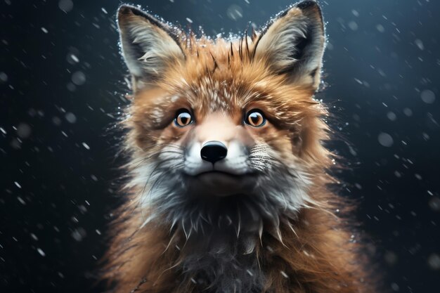 Un renard avec de la neige sur le visage en gros plan