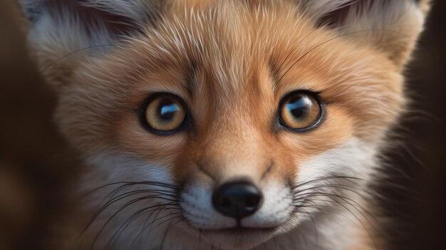 Un renard avec un nez noir et un nez noir regarde la caméra.