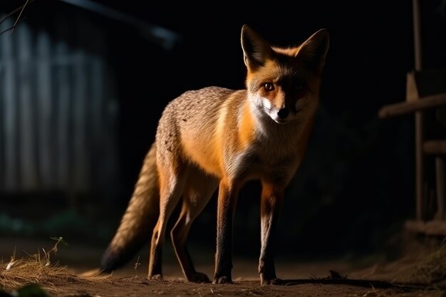 Le renard la nuit dans la campagne, dans le village, dans l'IA générative.