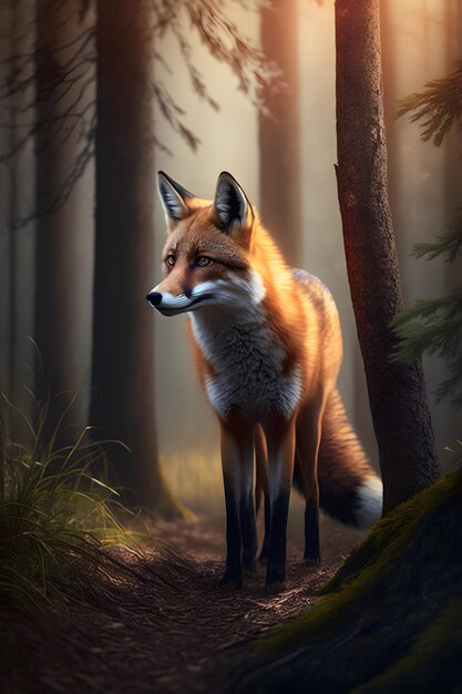 renard orange réaliste dans la forêt