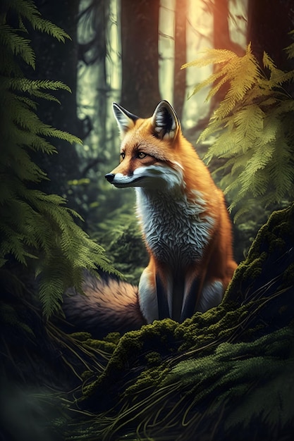 renard orange réaliste dans la forêt