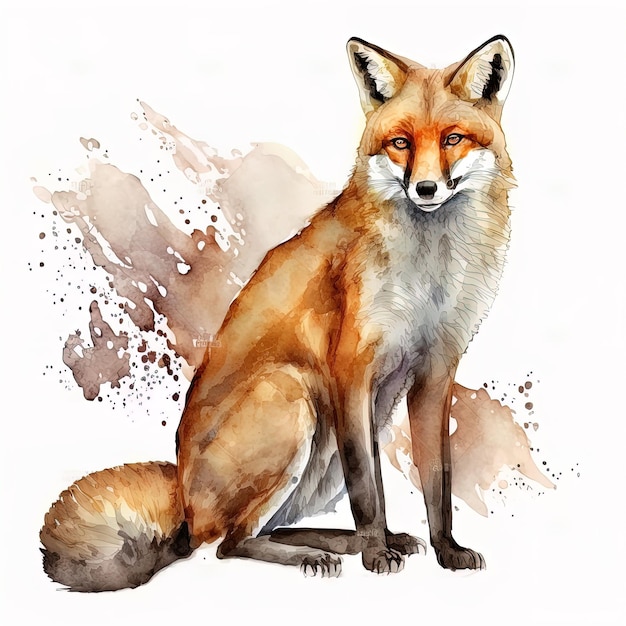 Renard peint à l'aquarelle isolé sur fond blanc généré par AI