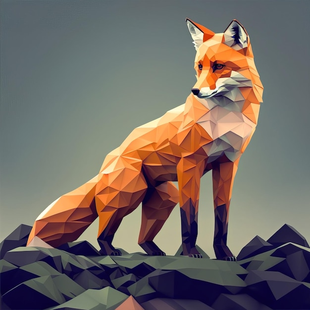 Renard polygonal dans une forêt origami numérique abstrait géométrique coloré Fox abstrait Génératif A