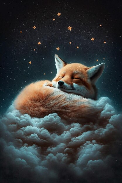 Un renard qui dort sur les nuages