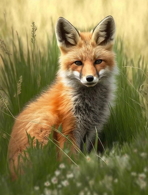 Un renard rouge dans l'herbe