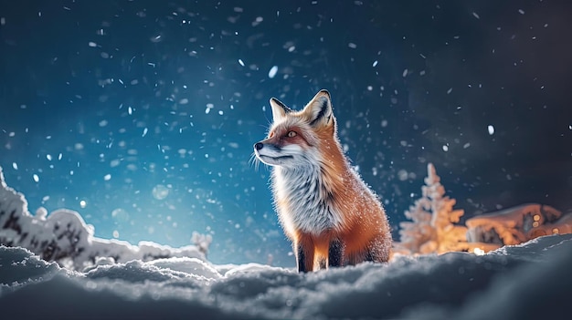 le renard rouge dans la neige dans le style de filip hodas