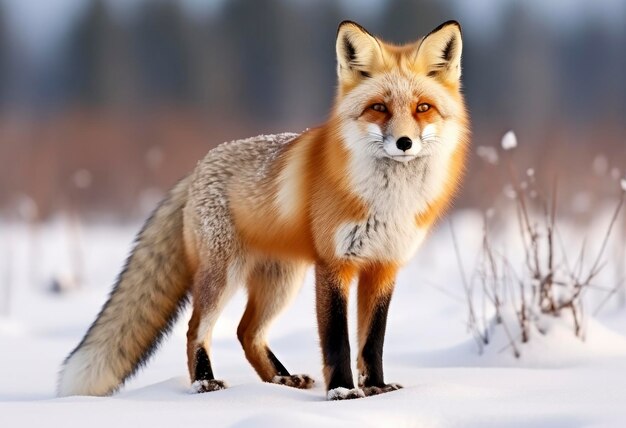 Le renard rouge debout sur la neige