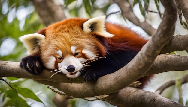 Photo un renard rouge dormant dans un arbre avec les yeux fermés