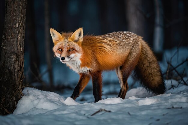 Le renard rouge nocturne dans son habitat naturel