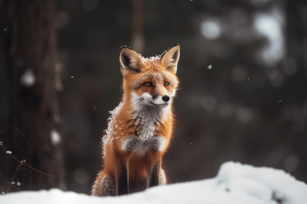 Un renard roux dans la neige