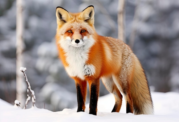 Renard roux debout sur la neige