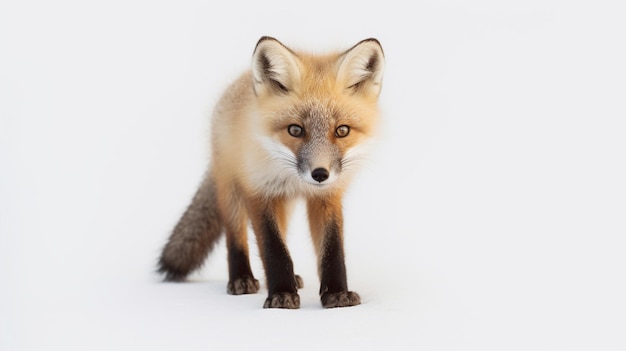 Un renard roux est sur un fond blanc.