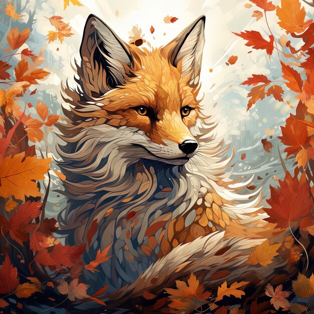 un renard avec une tête de loup dans les feuilles