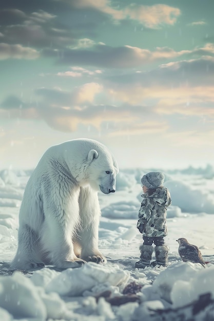 Photo une rencontre d'enfants avec un ours polaire