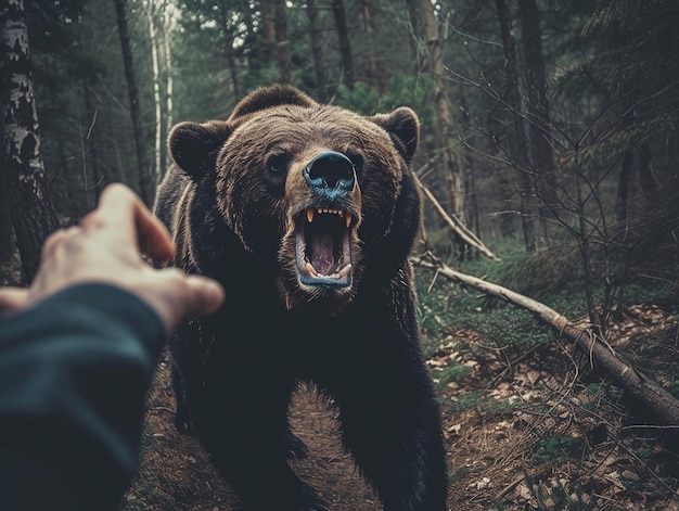 Photo une rencontre féroce avec un ours dans la nature