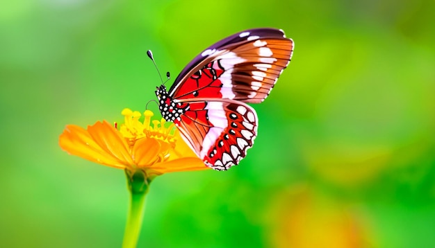 Rencontre gracieuse papillon monarque reposant sur une plante à fleurs captivant la lumière et la beauté de la nature