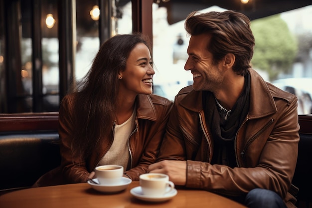 Rencontres internationales couple heureux avec pause café Amoureux de la table Temps affectueux Générer Ai
