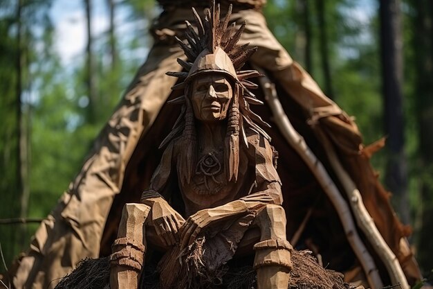 Photo rencontres mystiques révélant une idole en bois ou un esprit d'altai au milieu de la forêt serenity ar 32