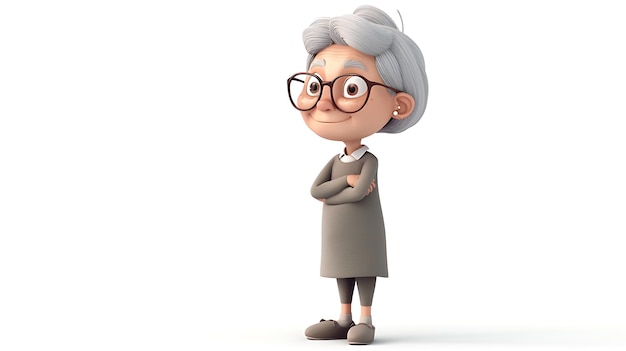 Photo rencontrez betty l'adorable personnage de dessin animé féminin senior rendu en 3d avec son sourire chaud et ses yeux étincelants betty est la représentation parfaite du charme et de la sagesse sans âge que vous ayez besoin