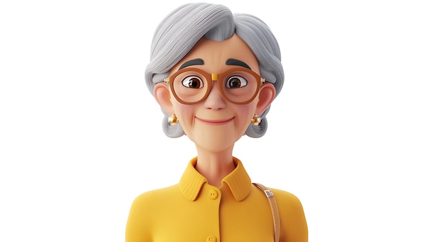 Photo rencontrez grand-mère grace l'adorable personnage de dessin animé rendu en 3d qui vous fera fondre le cœur avec son sourire gentil et ses yeux scintillants elle déverse chaleur et sagesse cette mignonne femme âgée est perf