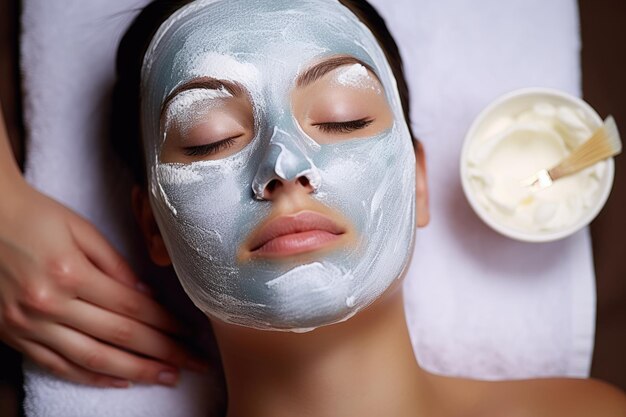 Photo rencontrez une jeune femme portant un masque facial dans un salon de spa cette œuvre d'art capture le moment de beauté