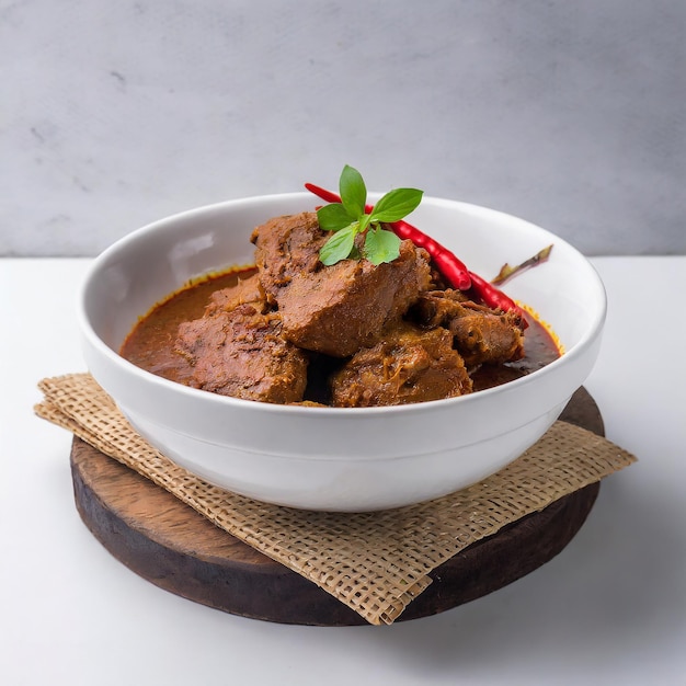 Photo rendang daging ou bœuf rendang poulet rendang plat traditionnel généralement servi pendant le festival de l'aïd et la journée normale