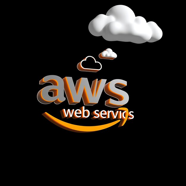 Render 3D Amazon Web Services Logo Aws extrudé dans un matériau transparent flottant à une légère inclinaison