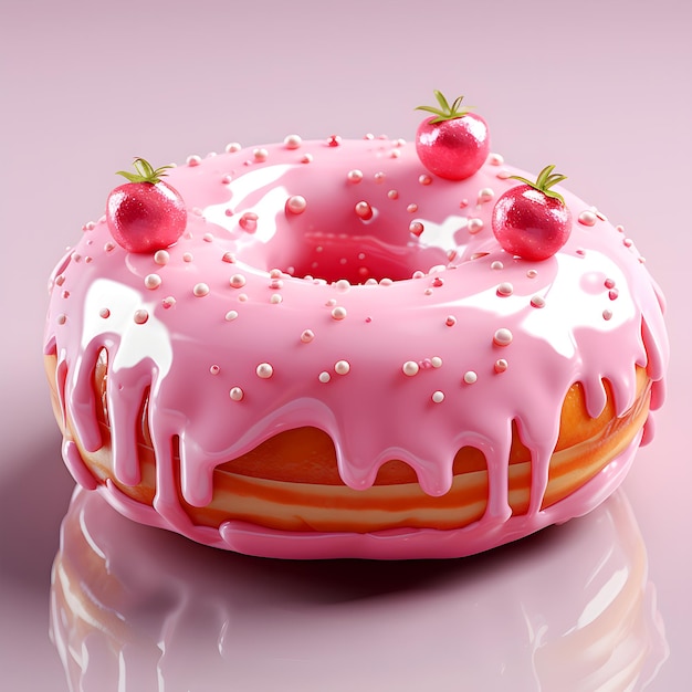 Renderage 3D Donut sucré et savoureux avec crème de confiture à la fraise en studio Boulangerie maison