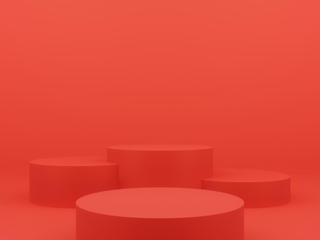 Renderage 3D du podium géométrique rouge Arrière-plan rouge