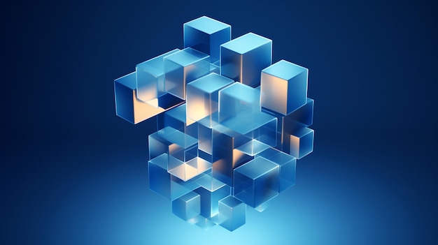Rendering 3D abstrait de la conception géométrique d'un cube bleu
