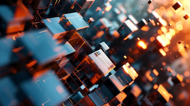 Rendering 3D abstrait de cubes lumineux Technique futuriste ou fond de science-fiction